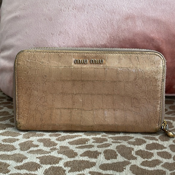 Miu Miu Handbags - Miu Miu Pale Pink Crocodile Continental Wallet Zip Around As Is.